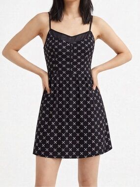 H&M Divided Black Mini Slip Dress Cross Print Size 2